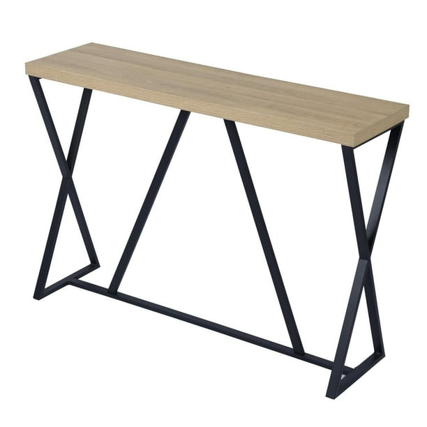Homylin Industrial Console Table Oak Entry Table With Metal Legs, 47.2
