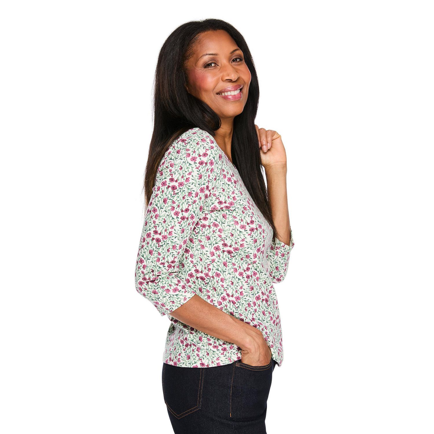 T-shirt imprimé à encolure dégagée Karen Scott pour femmes
