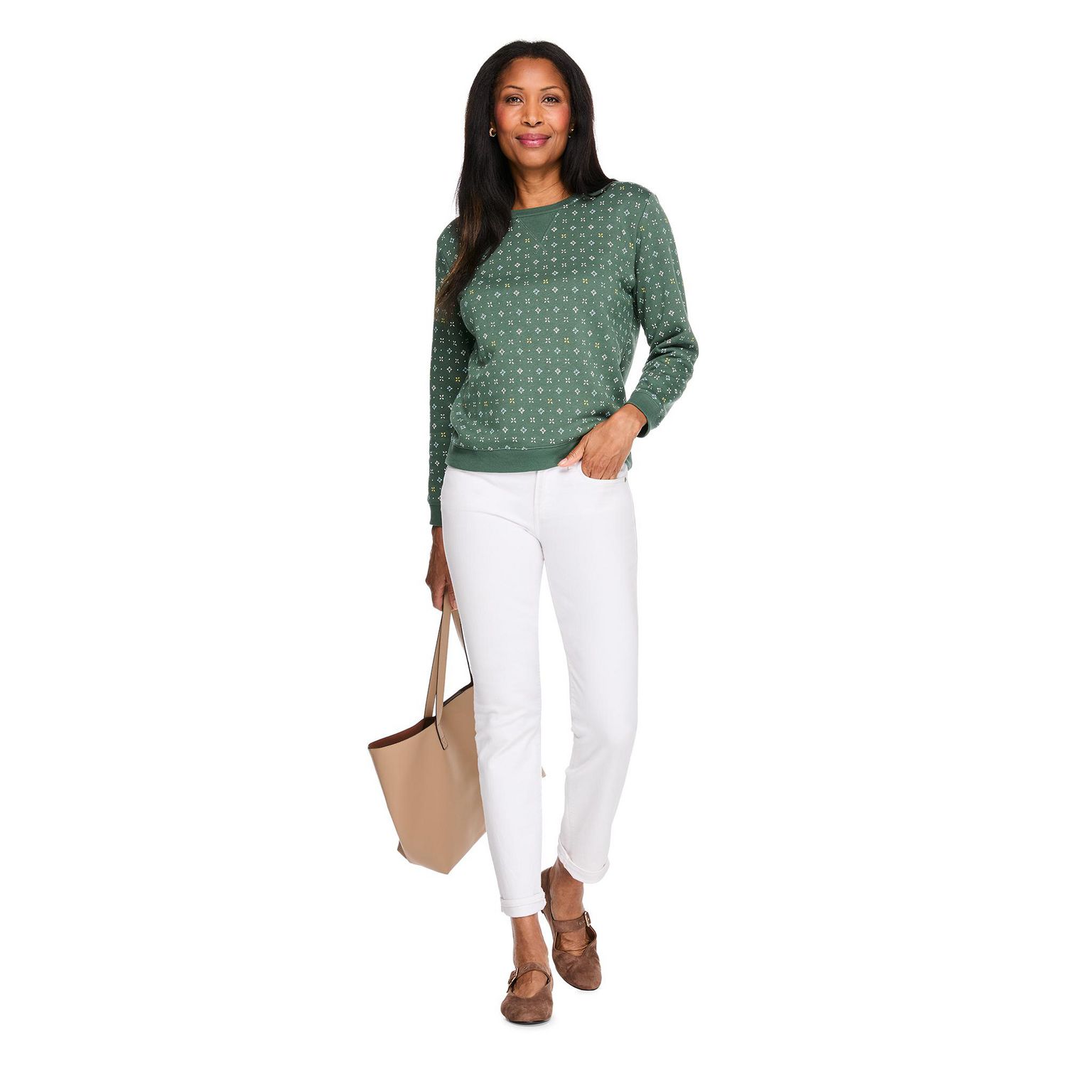 Karen Scott Women's Crew-Neck Printed Sweatshirt