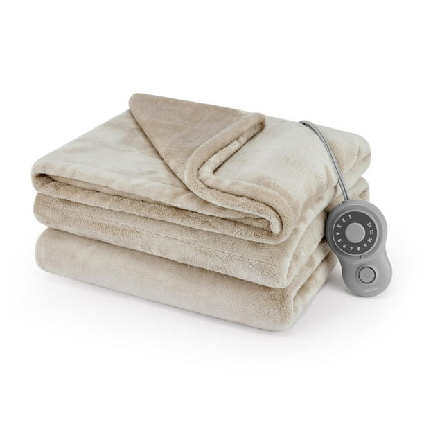 Sunbeam Velvet Electric Heated Blanket, 12 Heat Settings, Fast Heating