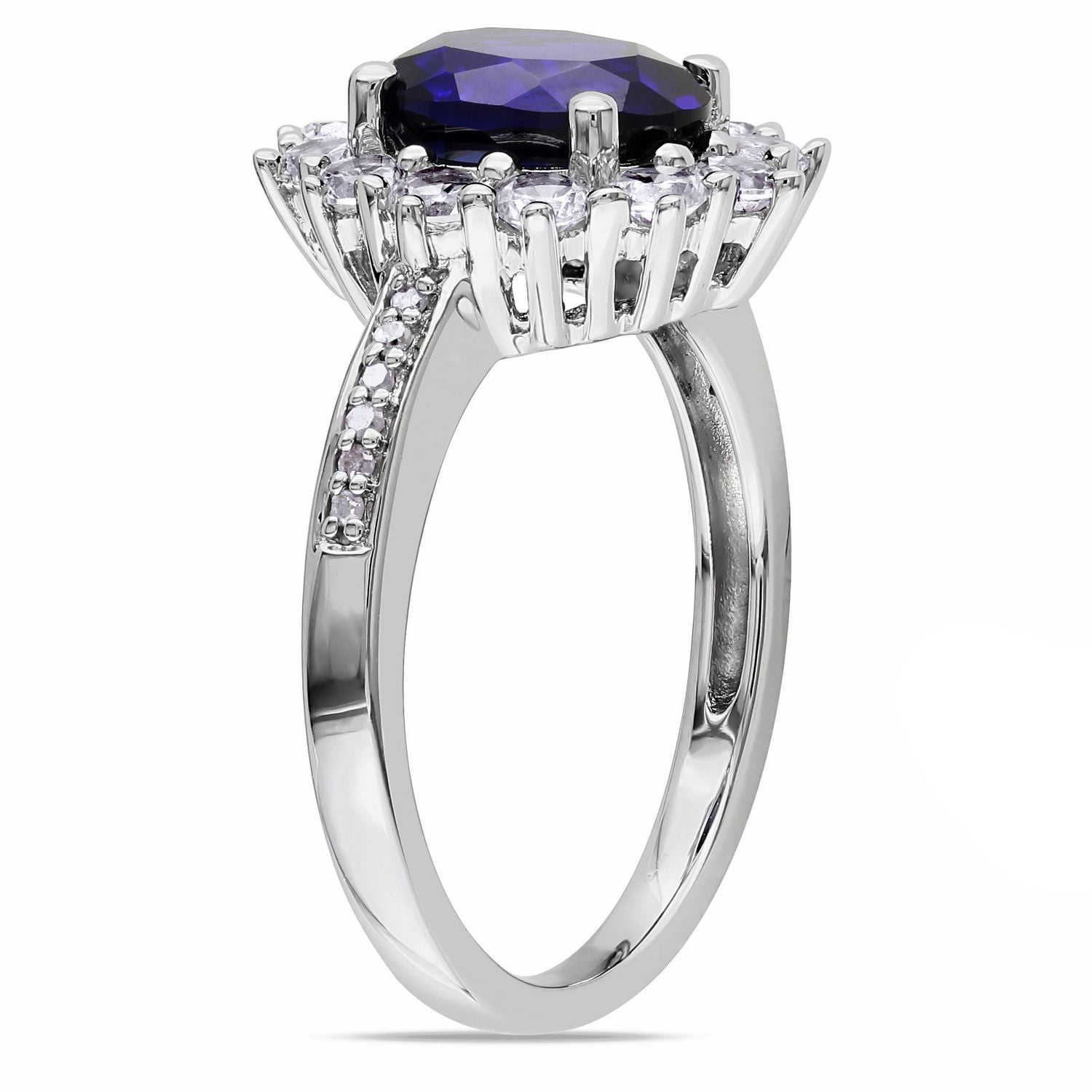 Tangelo 4 Carat T.G.W. Created Blue and White Sapphire Diamond-Accent Sterling Silver Halo Ring