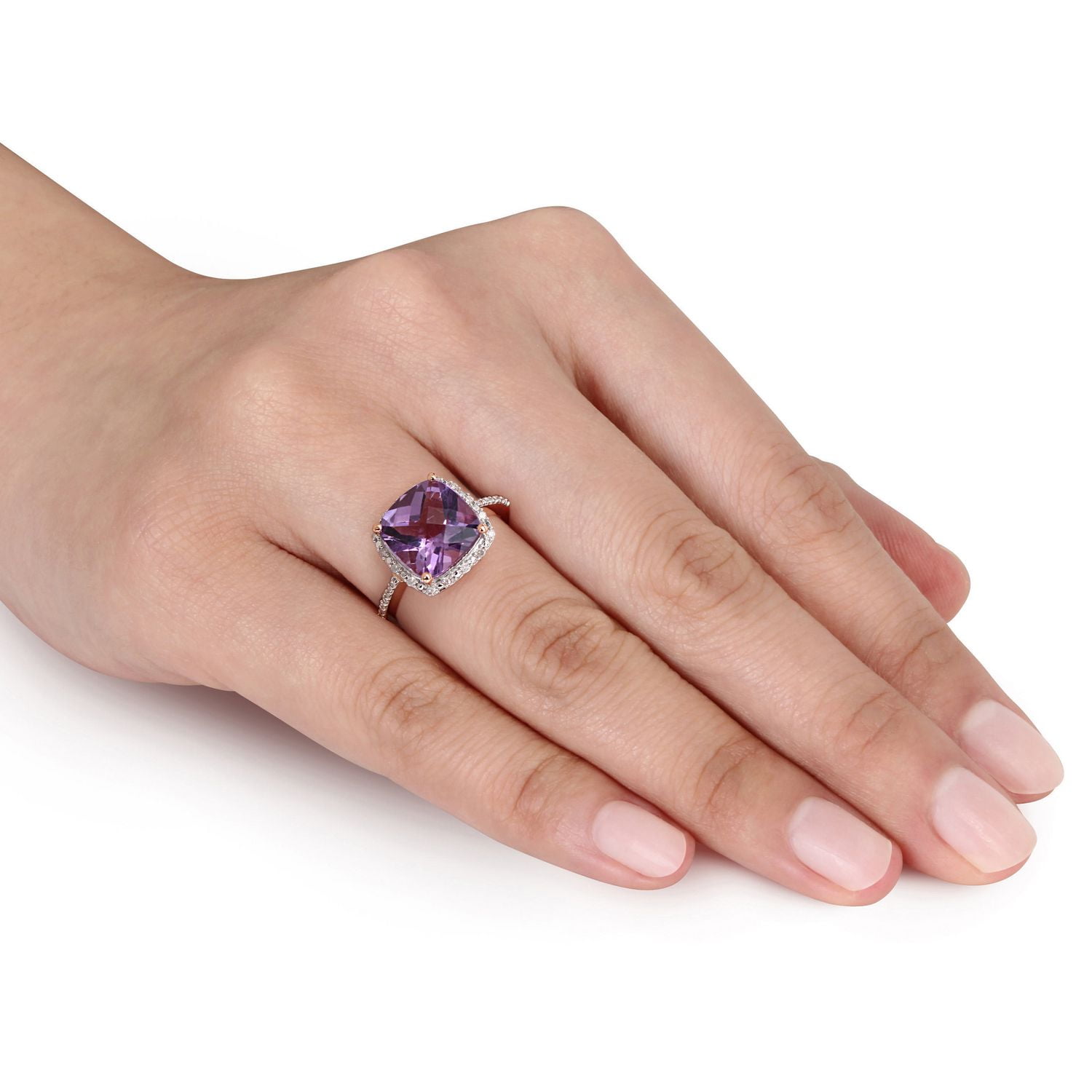Tangelo 3.50 Carat T.G.W. Amethyst and Diamond-Accent 10 K Rose Gold Halo Ring