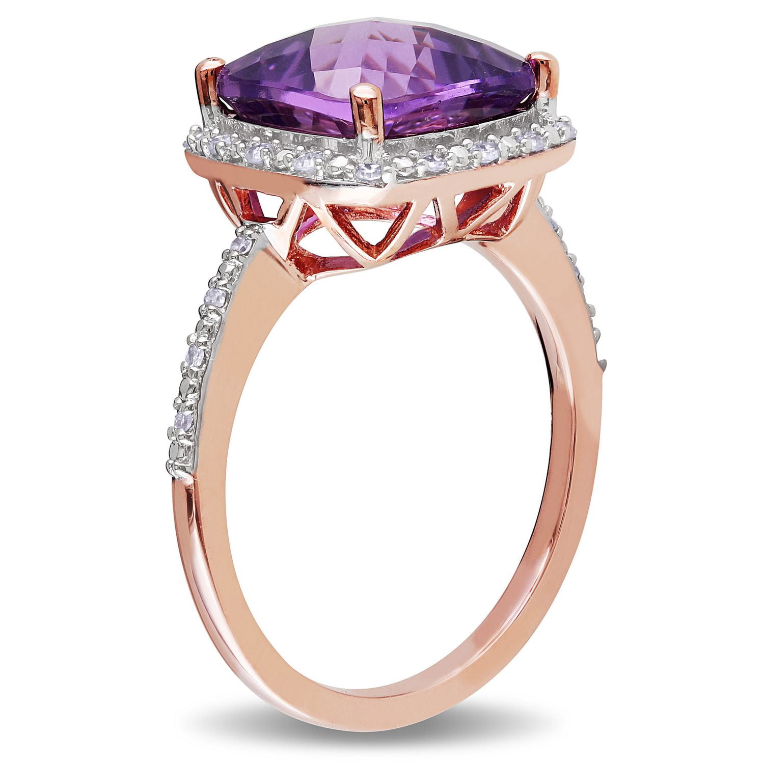 Tangelo 3.50 Carat T.G.W. Amethyst and Diamond-Accent 10 K Rose Gold Halo Ring