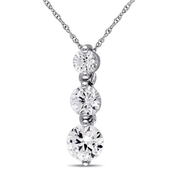 Pendentif Miabella avec saphirs blancs synthétiques 2 CT PBT, en or blanc 10K, 17 po