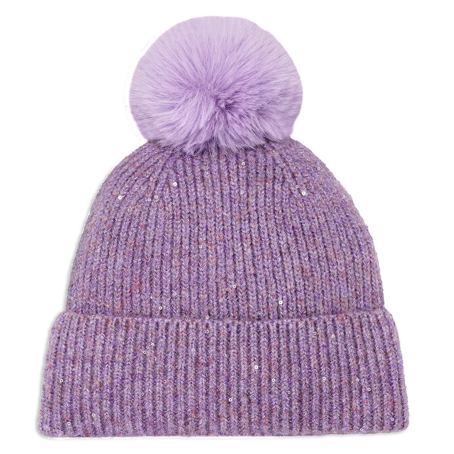 Hot Paws – Tuque à paillettes pour fille avec pompon en fausse fourrure