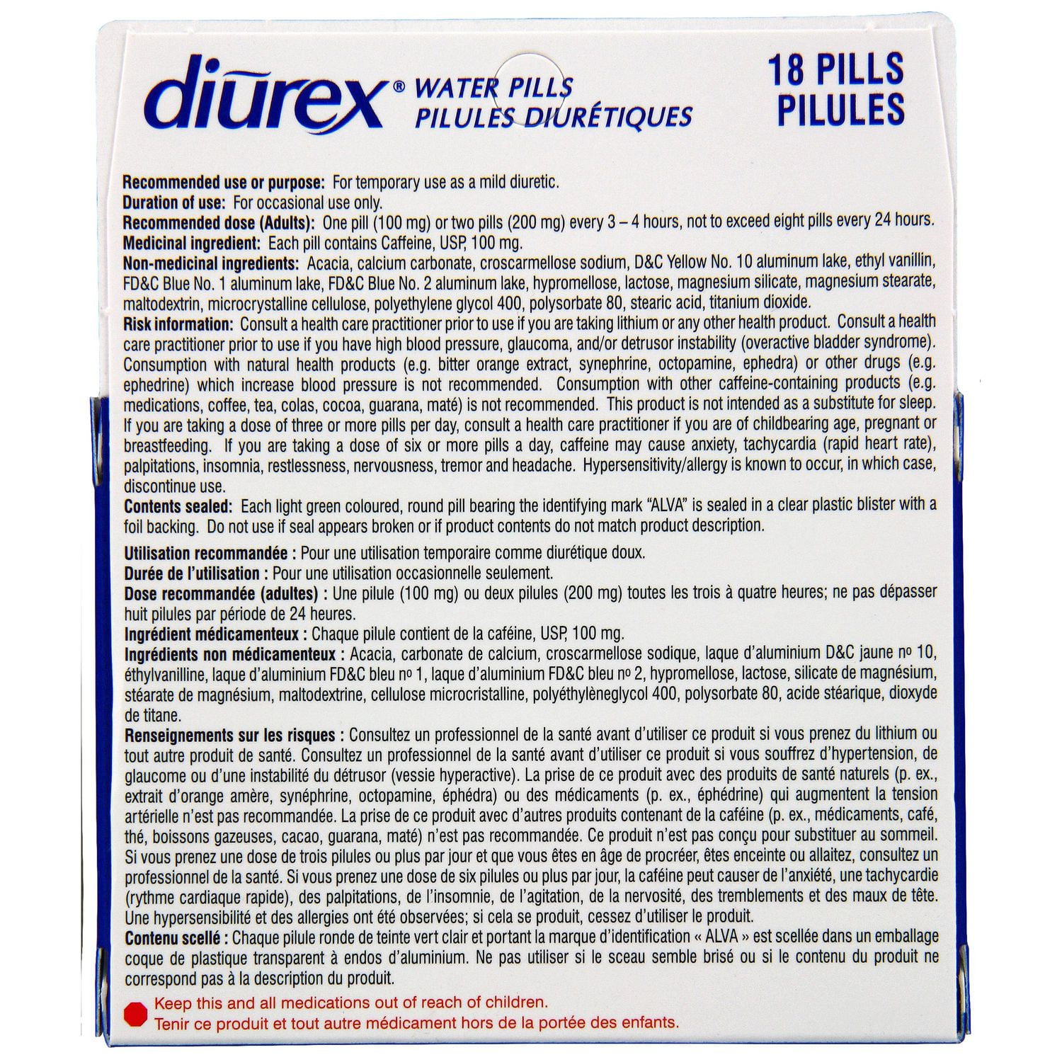 Pilules Diurétiques Diurex 18 pilules