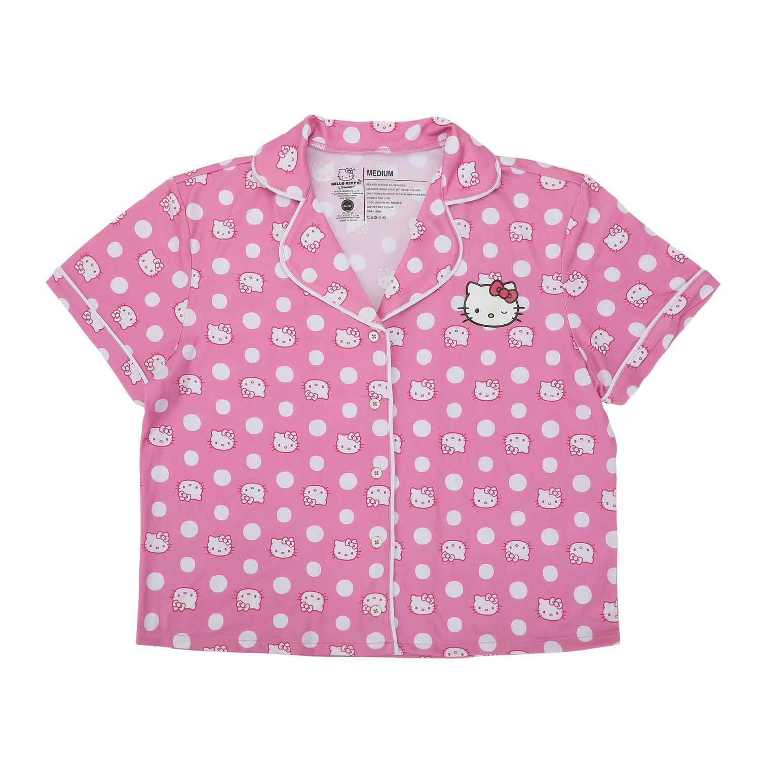 Women's Hello Kitty Pink  Button-Up Shirt & Shorts Sleep Set - Online Exclusive