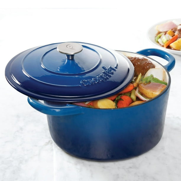 Crock-Pot Artisan Round Enameled Cast Iron Dutch Oven, 7-Quart, Sapphire  Blue