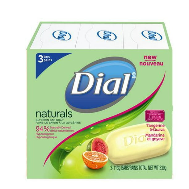 Dial Naturals - Pains de savon à la glycérin mandarine et goyave 3x113 g