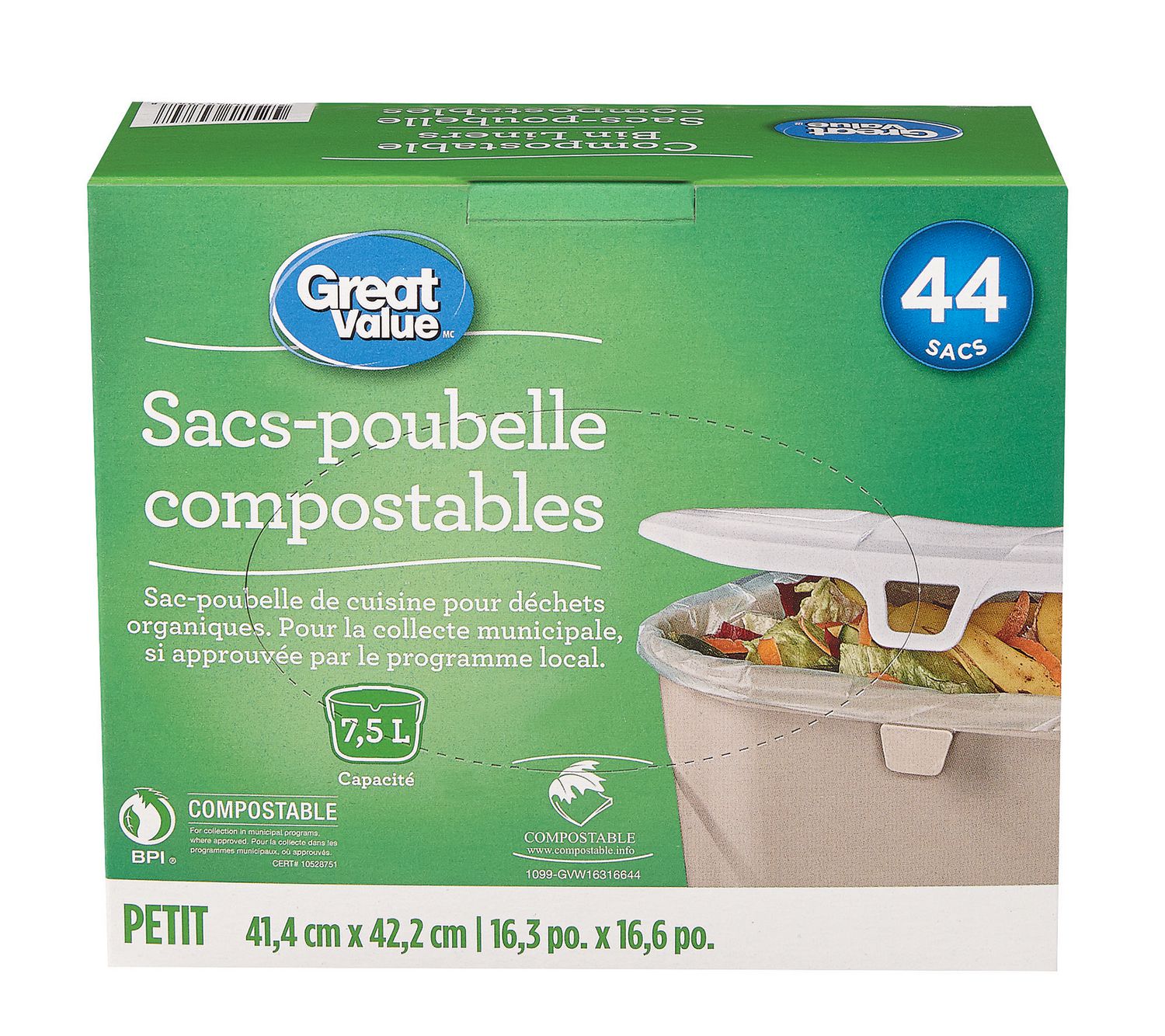 Sac compostable pour déchet organique 16,5'' x 16,5'' - Sac à