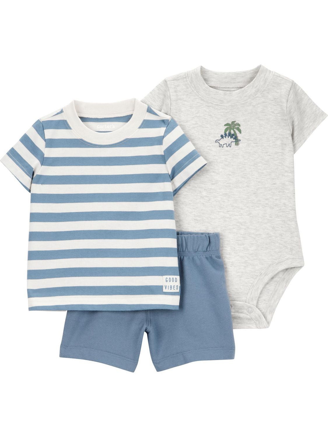 Carter's Child of Mine Baby Boys' Blue Stripe Dino Graphic Diaper Cover Set