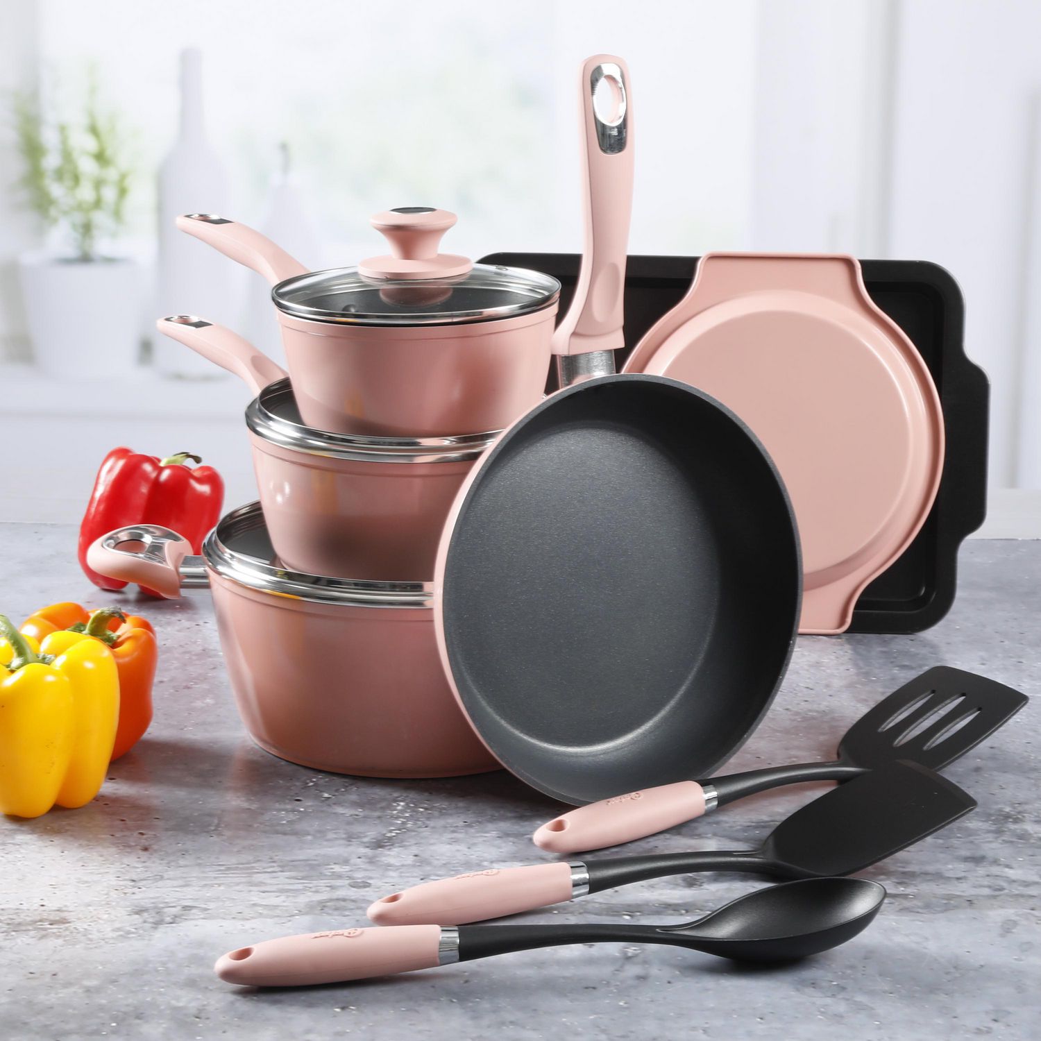 Oster Cookware Set - 12-Piece - Dusty Rose