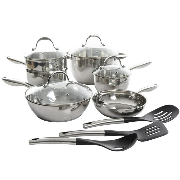 Oster Ridgewell 13 Piece Stainless Steel Belly Shape Cookware Set - Silver