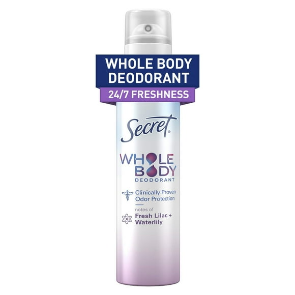 Secret Whole Body Aluminum Free Deodorant for Women Body Spray Lilac & Waterlily, 99G