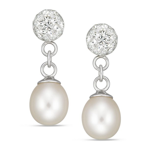 Quintessential Sterling Silver Pearl Drop from Clear Crystal Top ...