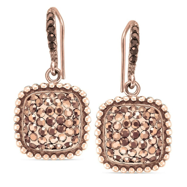 Quintessential Sterling Silver Square Rose Crystals Drop Earrings