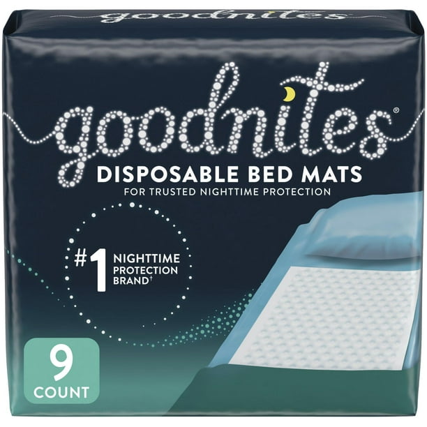 Goodnites Nighttime Disposable Bed Mats for Bedwetting, 9 Mats, 2.4 x 2.8 ft, Convenience Pack
