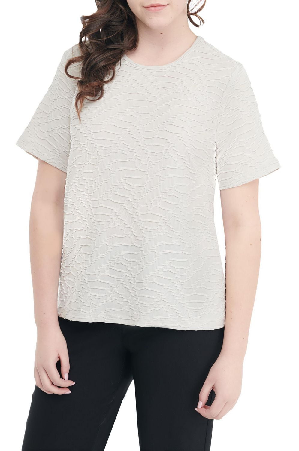 Alia Women's Short Sleeve Ripple Knit Crew Neck Top