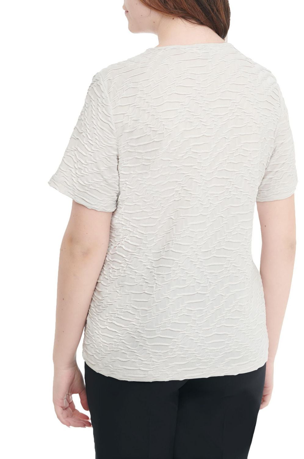 Alia Women's Short Sleeve Ripple Knit Crew Neck Top