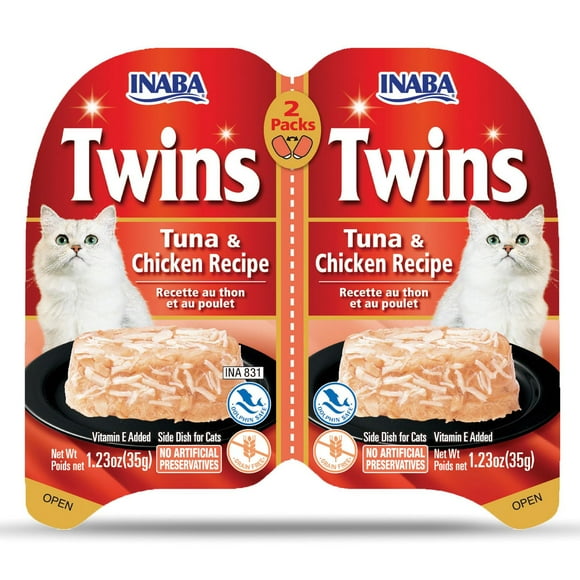 Inaba Twins pour chat, thon et recette de poulet, 70g - Chacun : 2x35g tasses