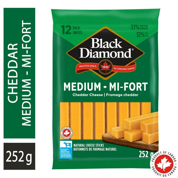 Black Diamond Natural Cheese Sticks Medium Cheddar, 12 units