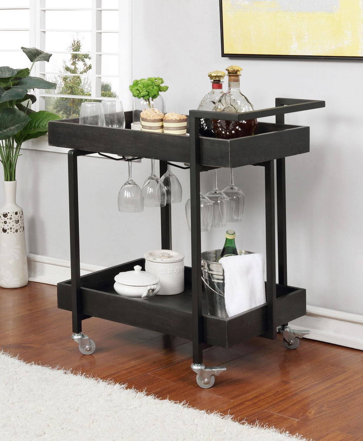 Topline Home Furnishings Black Industrial Styled Server Cart | Walmart ...