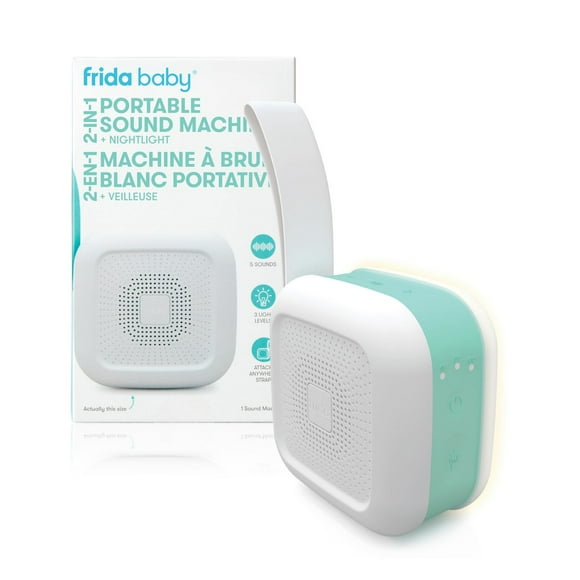 Frida Baby - 2 in 1 Portable Sound Machine and Night Light with Strap, White Noise Machine with Soothing Sounds for Stroller or Car Seat with Volume Control, Battery Powered