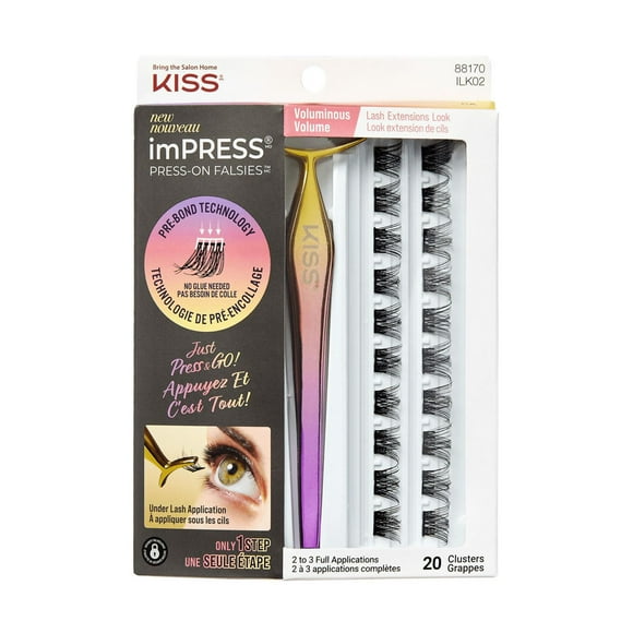 KISS ImPRESS Press-On Falsies Eyelashes, Voluminous, 20 Clusters, ImPRESS Press-On