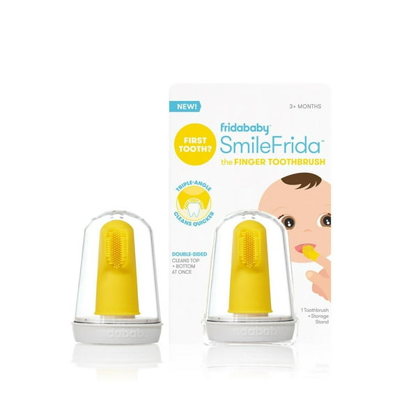 Frida Baby - SmileFrida the Finger Toothbrush - Baby's First Toothbrush with Case, Silicone, BPA Free for Baby to Infant Dental Care cleans teeth and gums with double-sided brush for babies 3 months and up, Age: 3 months+