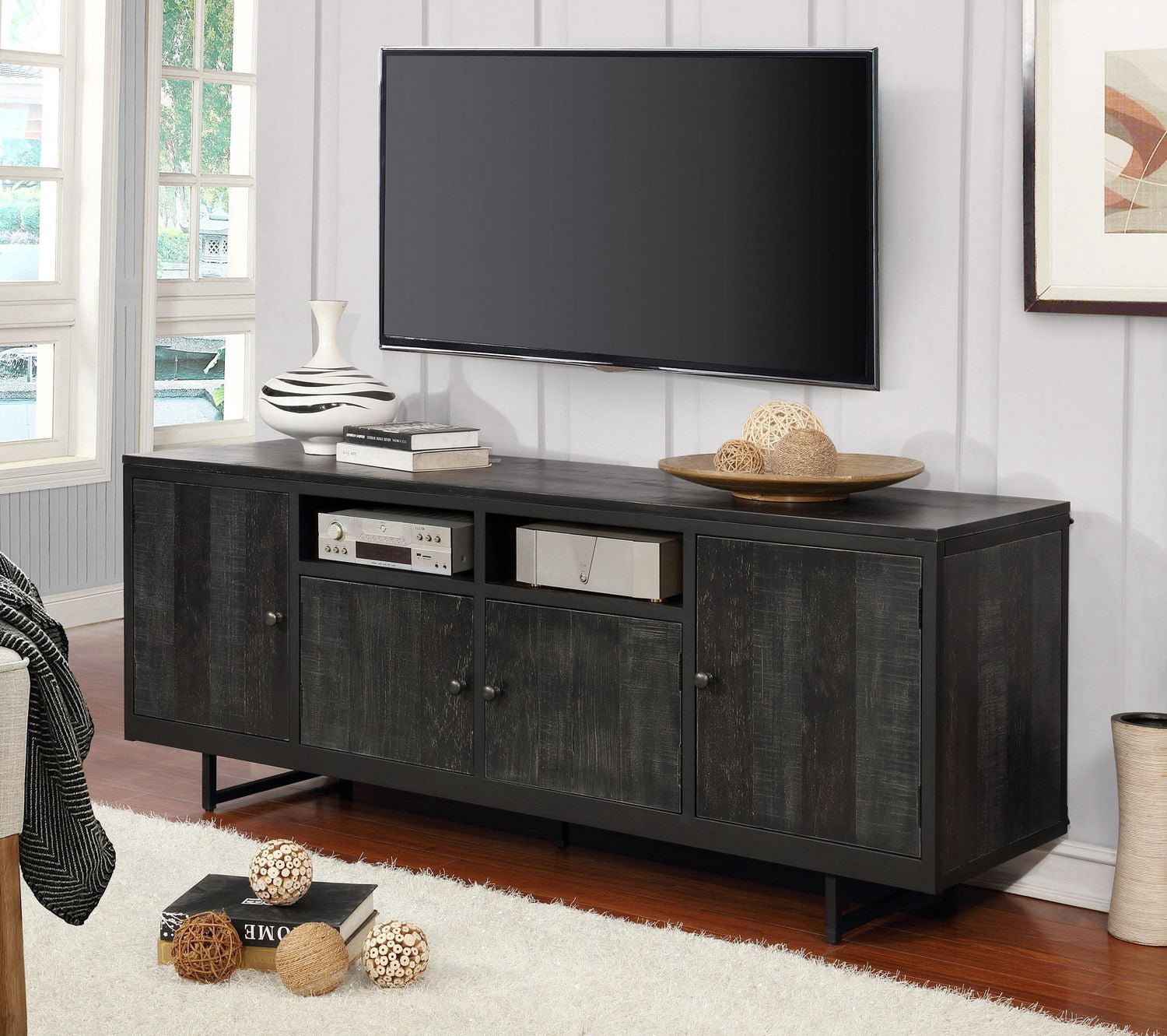 Topline Home Furnishings Black Industrial Style Television Stand