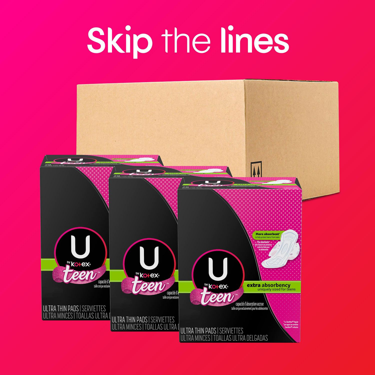 U by Kotex Ultra Thin Teen Pads with Wings, Extra Absorbency