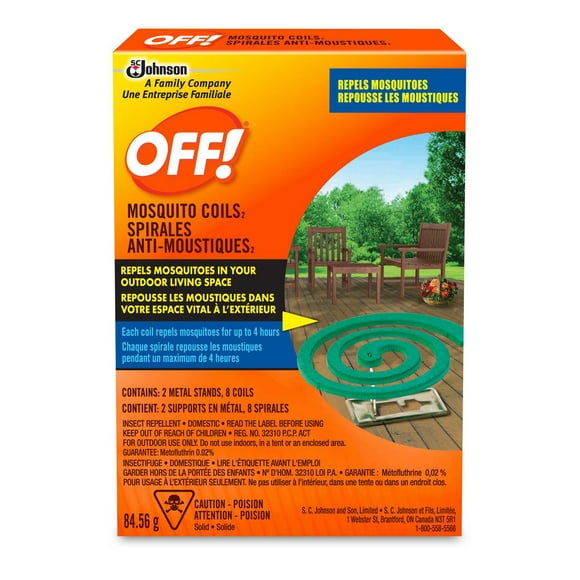 OFF! Mosquito Coils, 2 metal stands and 8 coils, Each coil repels mosquitoes for up to 4 hours