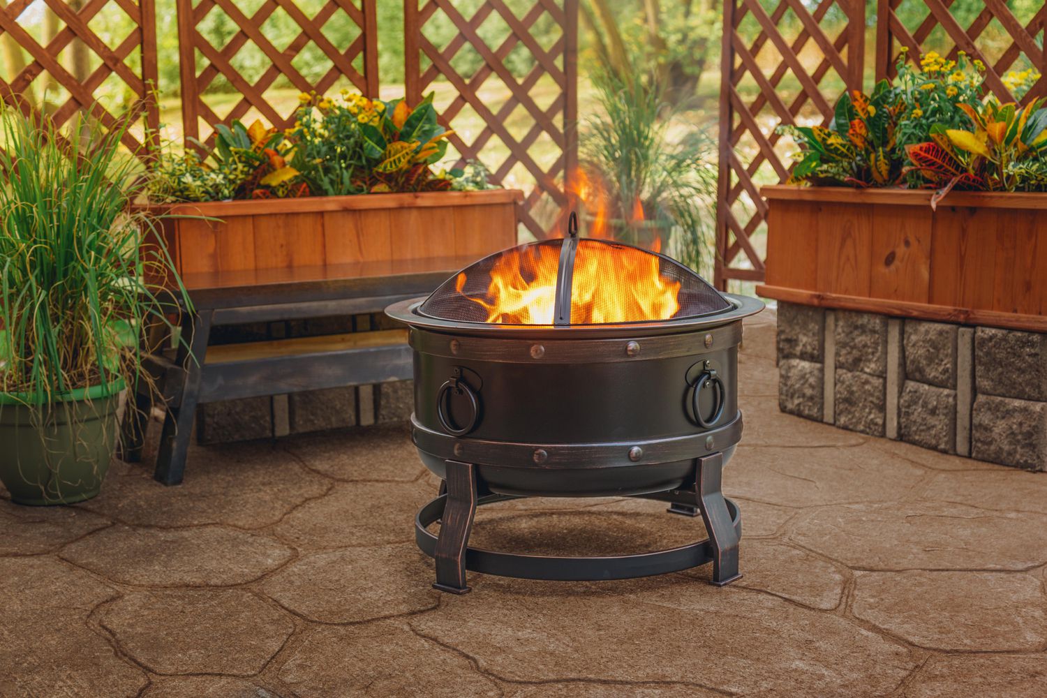 Pleasant Hearth OFW717RC Palmetto Fire Pit with Cooking Grid