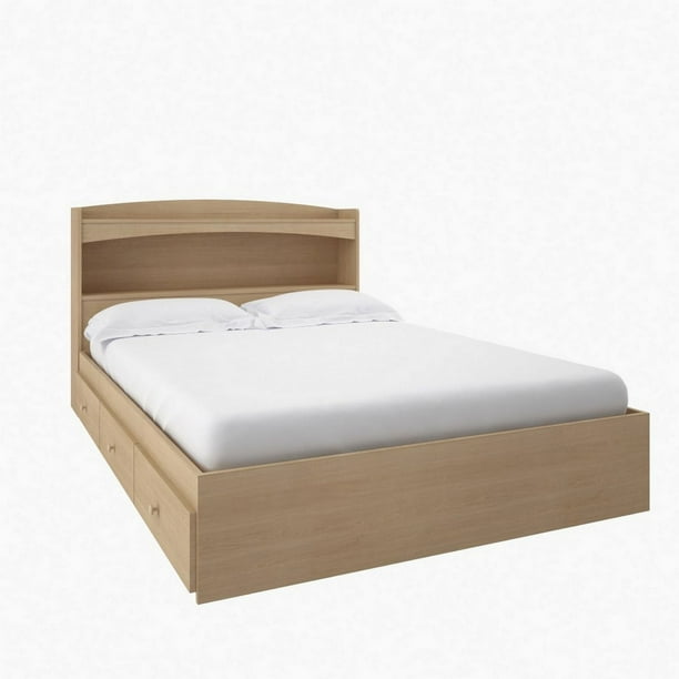 Lit double Alegria de Nexera à rangement intégré avec tête de lit en érable naturel