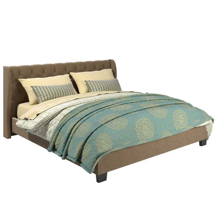 CorLiving Fairfield Tufted Headboard Latte Upholstered Platform Bed