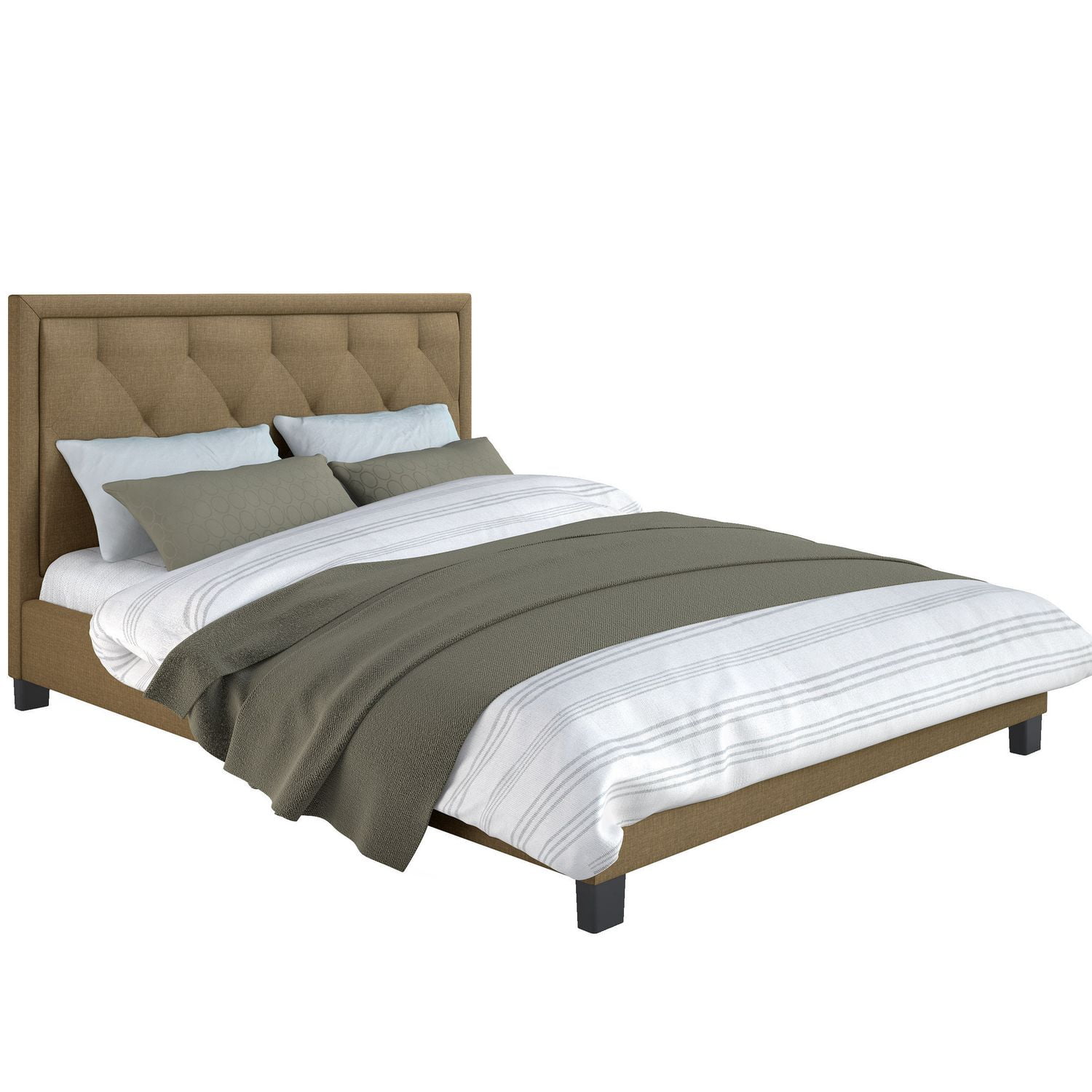 CorLiving Fairfield Diamond Tufted Headboard Latte Upholstered Platform