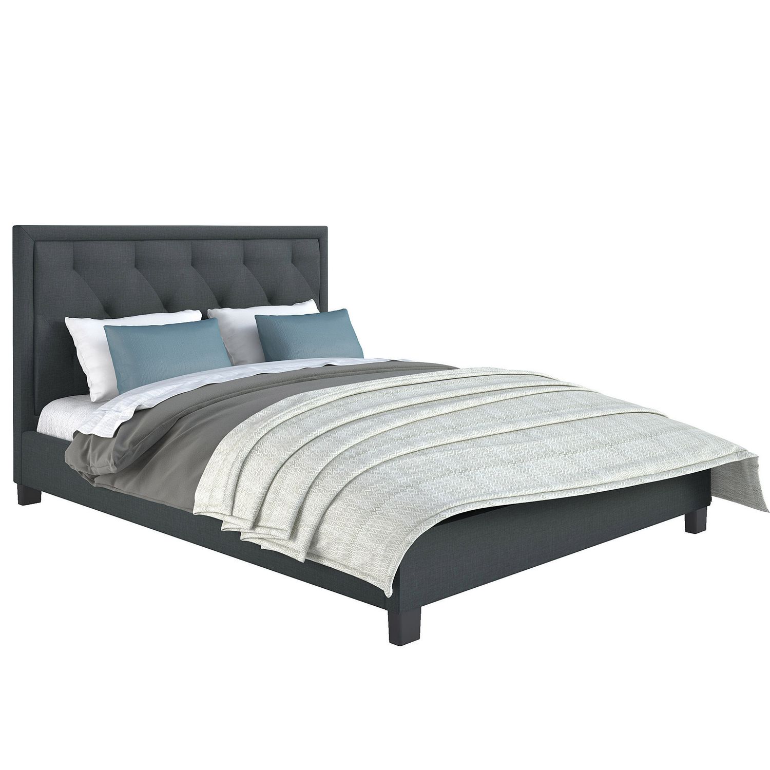 CorLiving Fairfield Diamond Tufted Headboard Blue Grey Upholstered