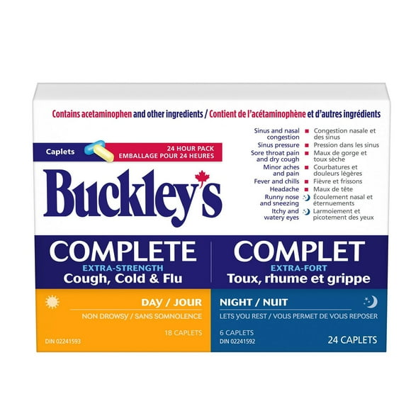 Buckley's Complete Extra Strength Day/Cough, Cold & Flu Night Caplets, 24 Count, 24 Count