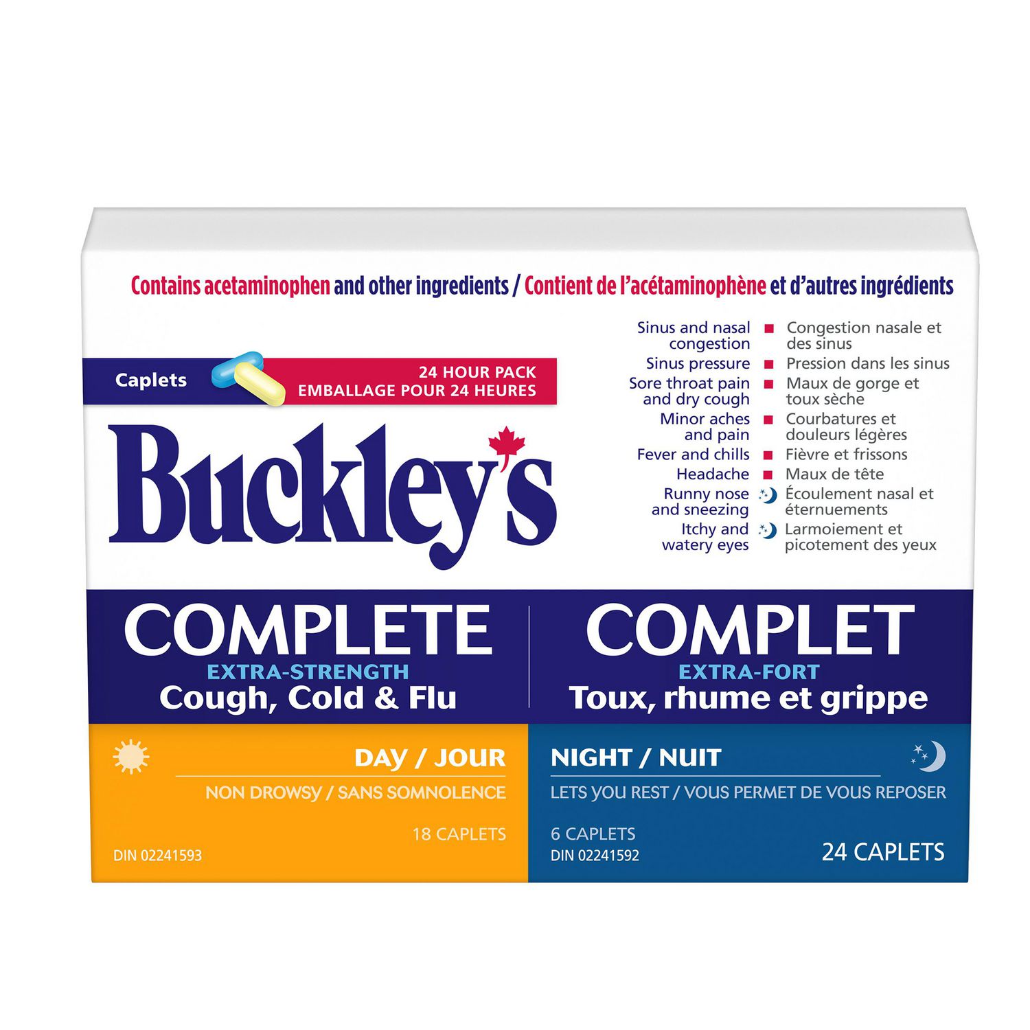 Buckley's Complete Extra Strength Day/Cough, Cold & Flu Night Caplets, 24 Count