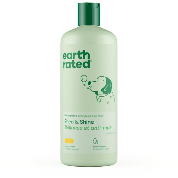 Earth Rated, Shed & Shine Shampoo, All Coat Types, Gentle and Hypoallergenic, Mango Butter Scent, 1 x 473mL Shed & Shine Dog Shampoo