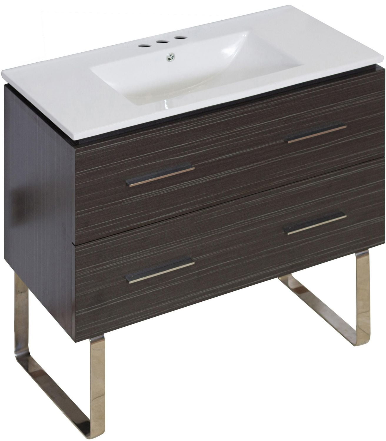 American Imaginations 59in. W Floor Mount Walnut Vanity Set For 1 Hole