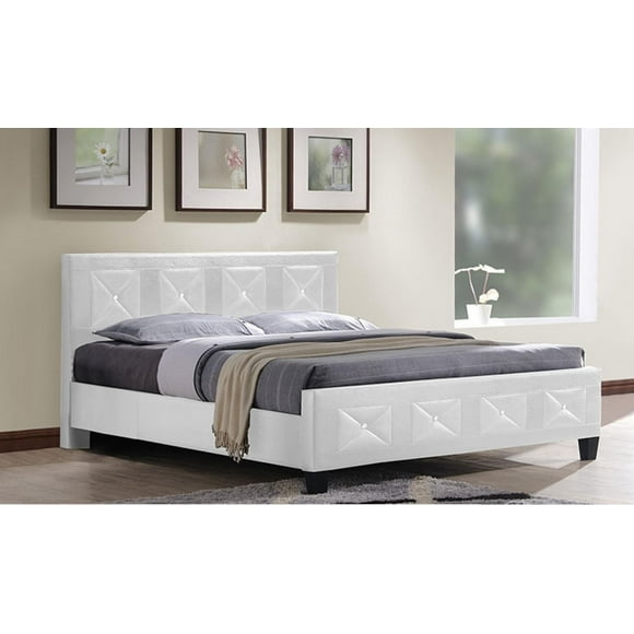 Aerys Crystal Tufted Upholstered Platform Bed with Wood Slat Support , White