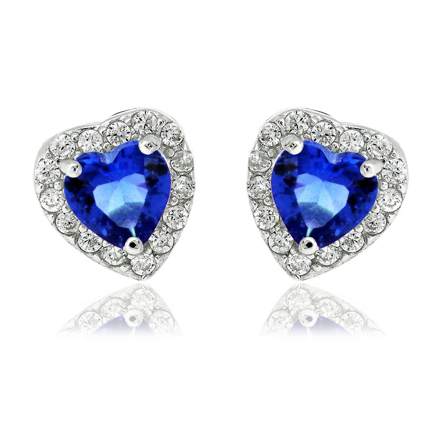 Pure - Women's Sapphire Heart Shaped CZ Stud Earrings set in Sterling ...