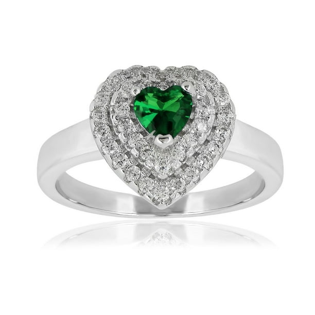 Pure - Les femmes anneau émeraude à coeur zircone cubique façonné en argent sterling - RING-1594-EM