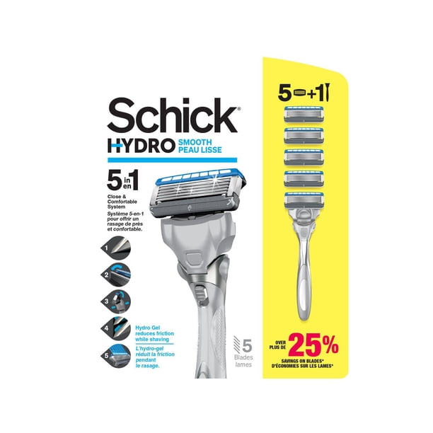 Schick Hydro Smooth Skin Men’s Razor - System and 5 Razor Refills Value ...