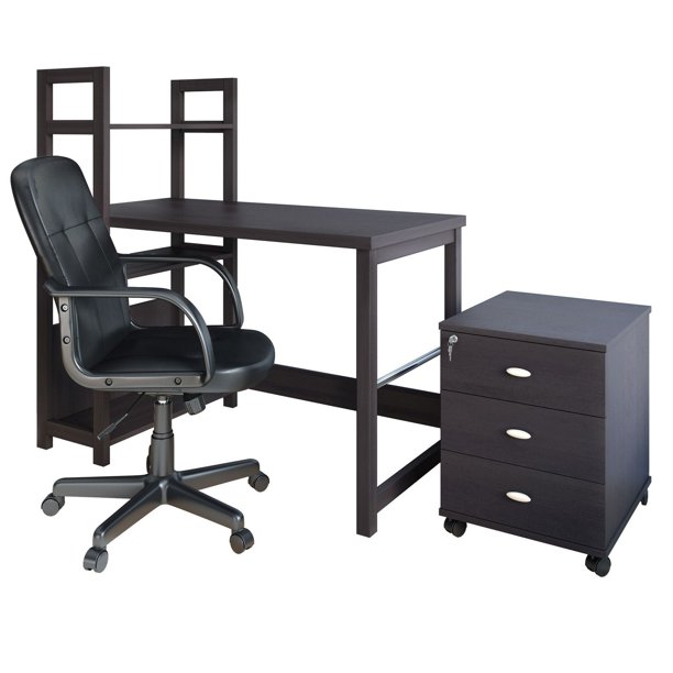 CorLiving Ensemble de fauteuil, caisson et un bureau de travail - espresso noir, 3 pièces