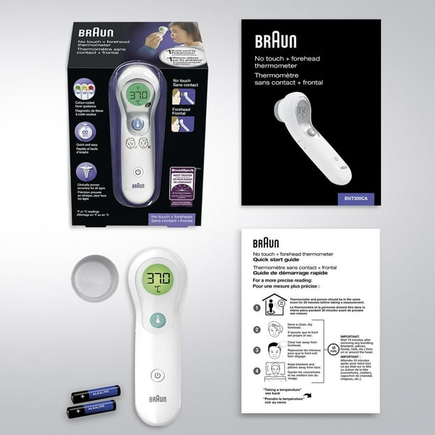 Thermomètre sans contact + frontal BNT300CA Braun avec diagnostic de fièvre  à code couleur Convient à toute la famille 