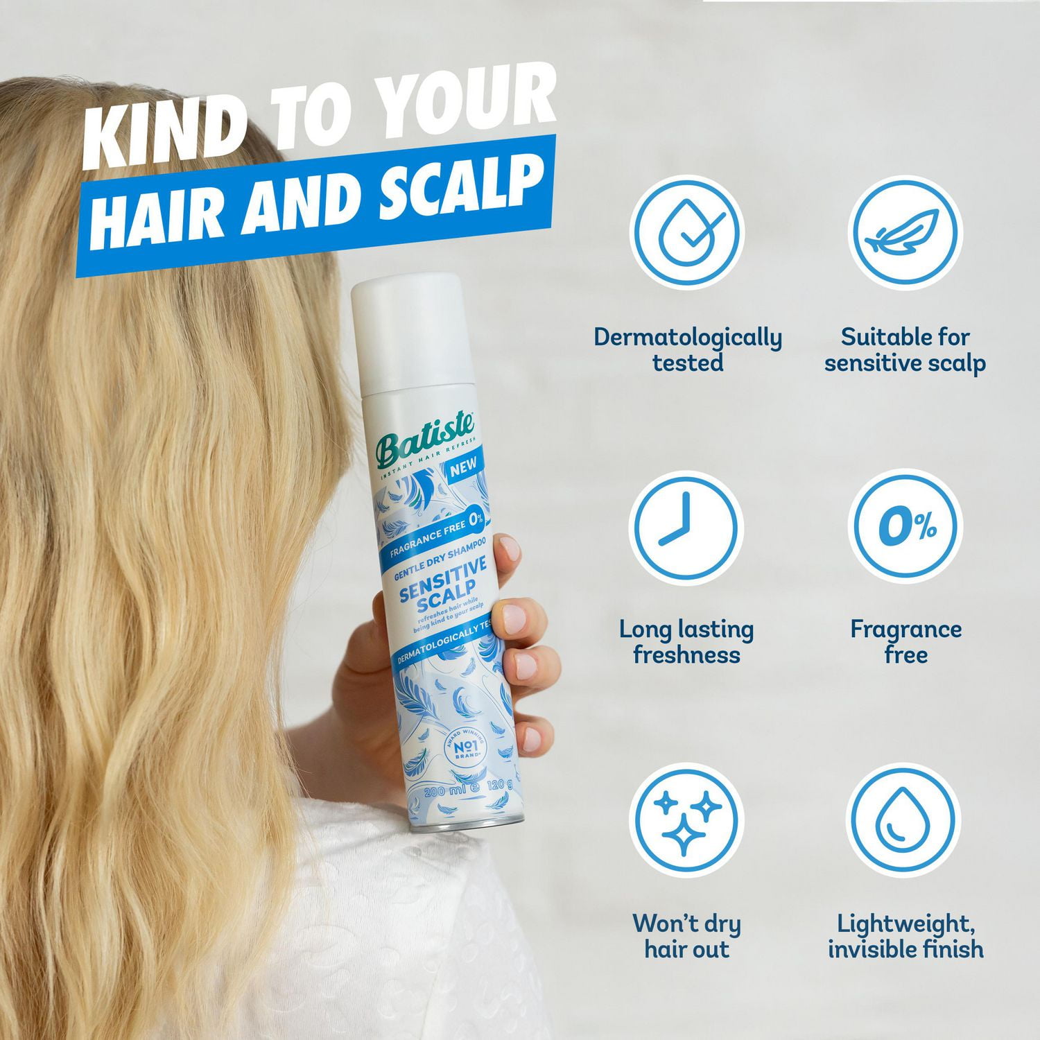 Batiste Sensitive Scalp Unscented Dry Shampoo  200ml, This lightweight formula is developed and suitable for sensitive scalp