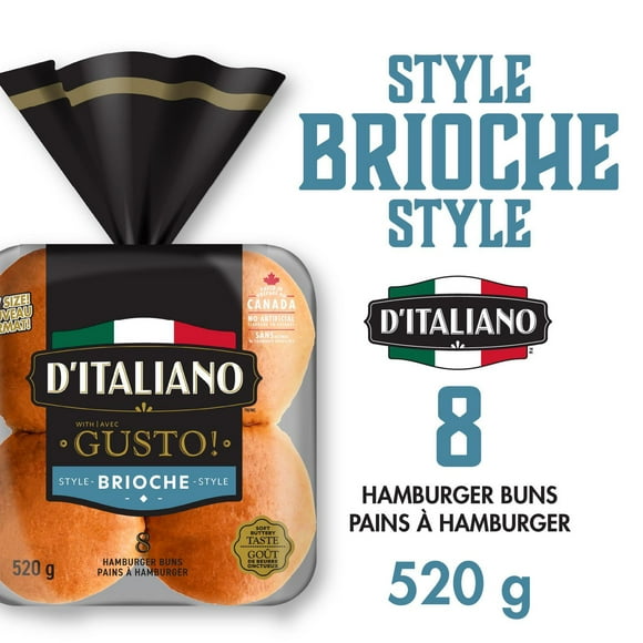 D'Italiano with Gusto!™ Brioche Style hamburger buns, 8pk, 520 g