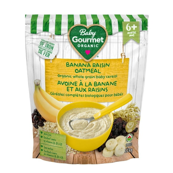 Baby Gourmet Organic Cereal Banana Raisin Oatmeal, Organic whole grain baby cereal - 227 g